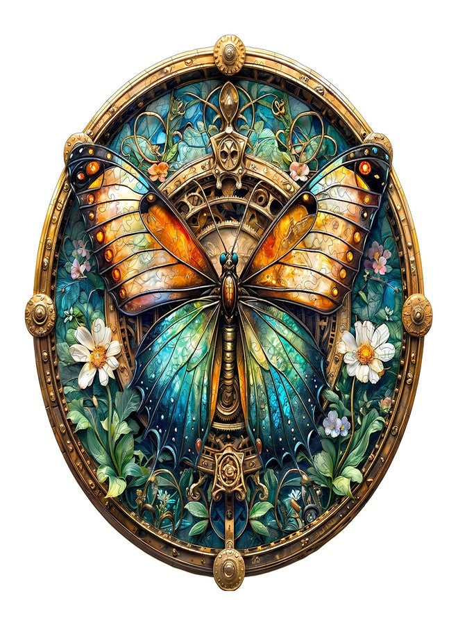 Jigfoxy Wooden Puzzle for Adults, Butterfly Jigsaw Puzzles for Adult, Unique Animal Shape Wood Cut Puzzles, Christmas Thanksgiving Gifts for Friends Family (M-11.4 * 11.4in-190pcs) - Image 1